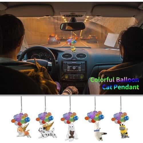 Cartoon Cute Cat Car Hanging Ornament With Colorful Balloon Hanging Ornament Decoration For Auto Car Interior Decor