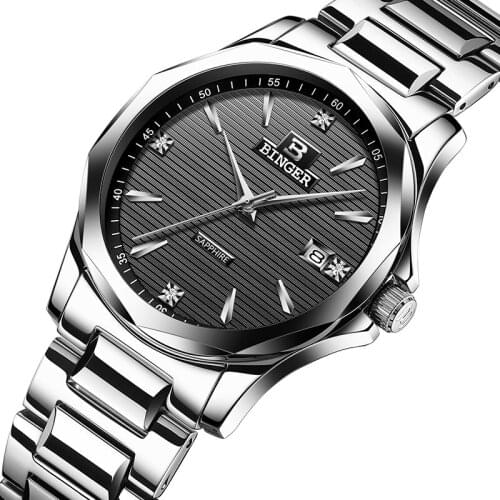 New BINGER Mens Watches Top Brand Luxury Quartz Watch Men full Stainless Steel Men Wrist Watch Waterproof reloj hombre B3057M