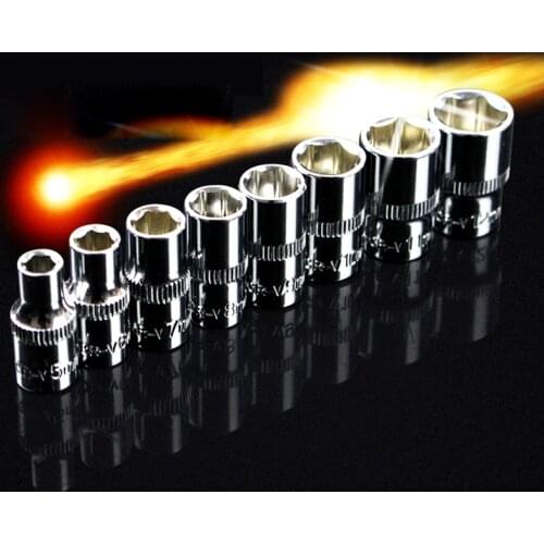 LAOA 8PCS 1/4 Drive Cr-V Socket Set Steel Hexagonal Short Sleeve Ratchet Spanner Mirror Sleeve Hexagonal Socket Head