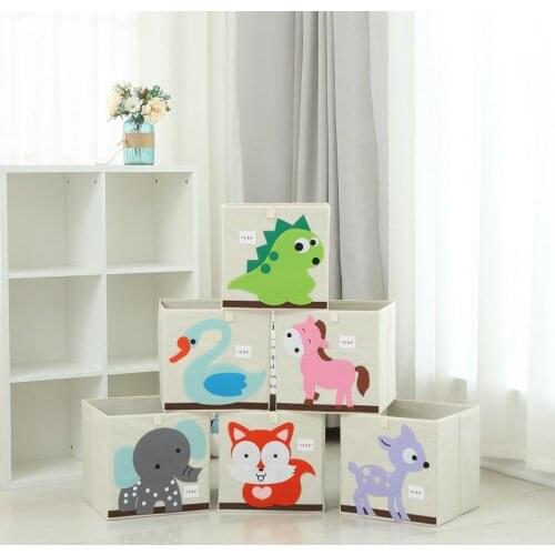 New 3D Cartoon Animal Embroidery Folding Storage Box Washed Oxford Cloth Wardrobe storage bag kid toys organizer 33*33*33CM bins