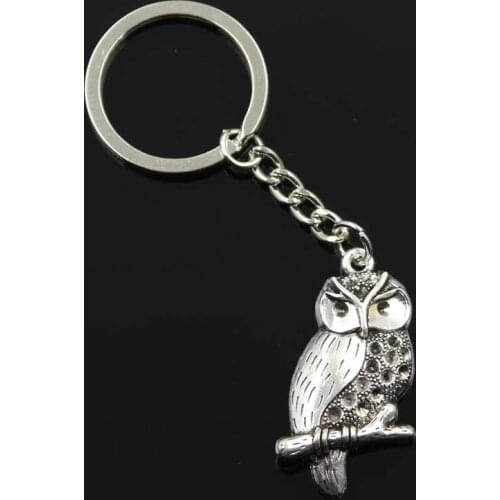 New Fashion Men 30mm Keychain DIY Metal Holder Chain Vintage Owl 41x22mm Silver Color Pendant Gift