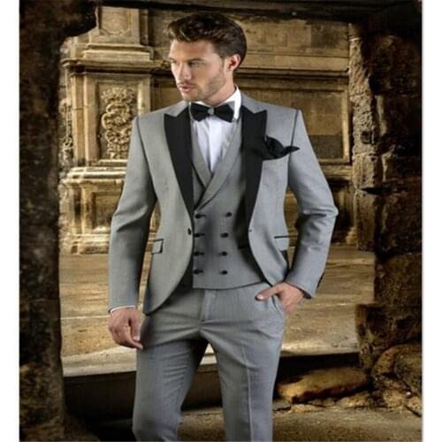 New Classic Men’s Suit Smolking Noivo Terno Slim Fit Easculino Evening Suits For Men Silver Grey Groom Tuxedos Custom Wedding Fo