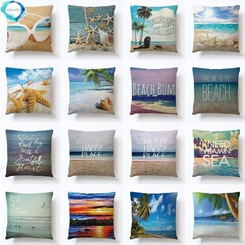 Great Ocean Series Decorative Throw Pillow Covers Summer Beach Alphabet Cotton Linen Pillowcase Sofa Bedroom Car Decoration