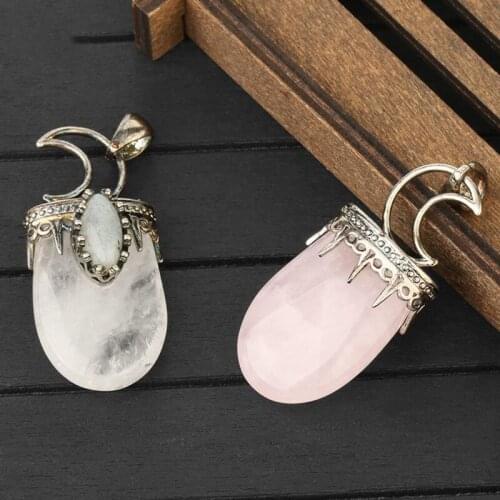 Natural Stone Crystal Pendants Necklace Antique Purple Pink Quartz Necklace Jewelry Crown Moon Charm Valentines Day Gift