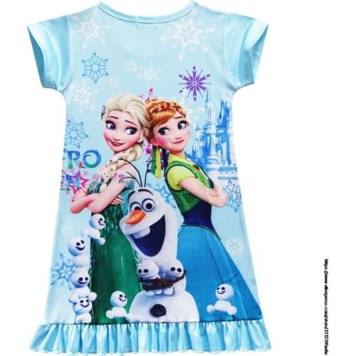 Disney Girls dresses baby Frozen Elsa childrens silk short-sleeved pajamas nightdresses home clothing robes sleepwear