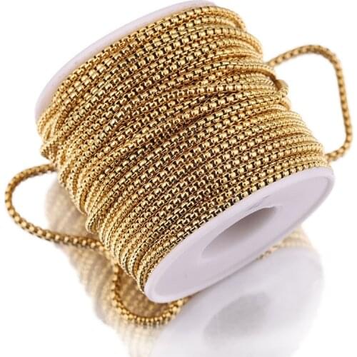 2m Stainless Steel 18k gold plating 2mm 3mm Square Rolo Chains Gold Round Box Chains DIY Jewelry Making Findings Wholesale Bulk