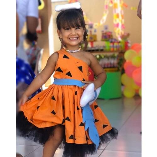 Holiday Baby Halloween Costume Clothing For Baby Slanted Shoulder Dress with Bow Belt Costume Mesh Stitching Decoration 2021