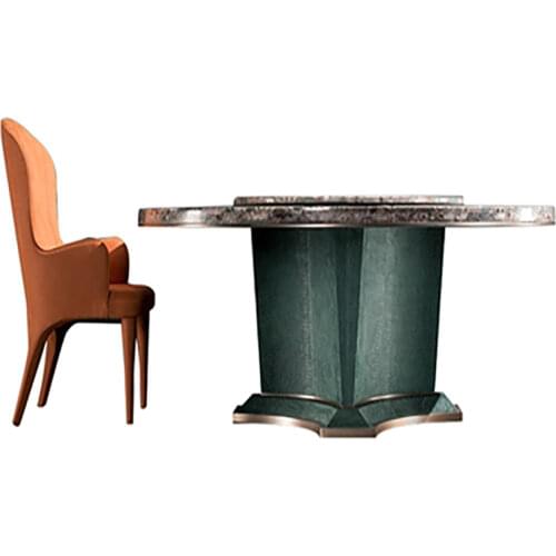 Louvre Light Luxury Marble Dining Table Villa Restaurant Stainless Steel Italian Simple with Turntable Household Round Table