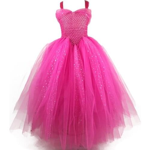 Girls Pink Glitter Tutu Dress Kids Crochet Sparkle Tulle Evening Dress Ball Gown Children Birthday Party Banquet Costume Dress