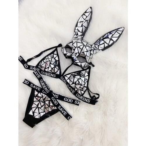 Sexy Mirror bikini nightclub bar dancer female singer reflective stage costume