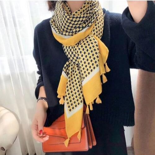 Women Scarves Cotton Yellow Scarf Fashion Pashmina Viscose Shawls and Wraps Geometric Bandana Female Hijab Winter Warm Scarfs