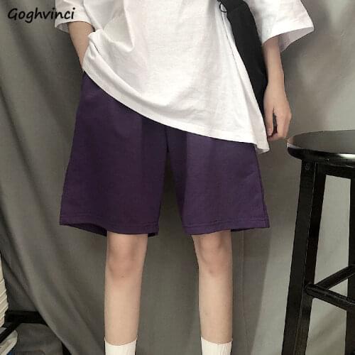 Women Shorts Knee Length Solid Loose Straight Soft All-match Female Daily Casual Bottoms High Elastic Waist Simple Fashion Chic