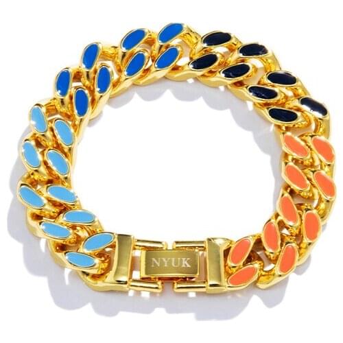 Light Luxury Stylish Accessories Gradient Color Cuban Mens Bracelet Wrist Ring Couple Same Style Female Contrast Color