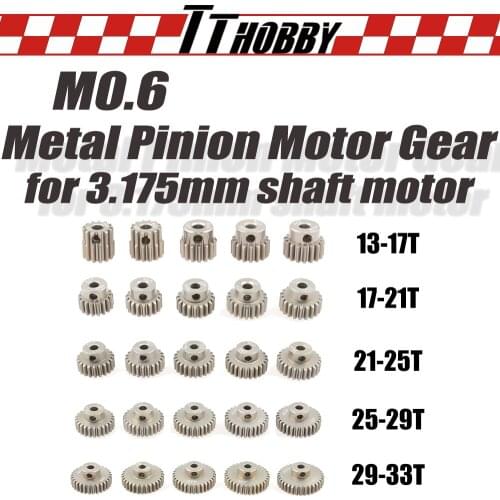 TTHOBBY M0.6 Metal Pinion Motor Gears 3.175mm Shaft Motors 13T 17T 20T 21T 23T 25T 27T 28T 29T 33T Gear Set for 1/8 1/10 RC Car