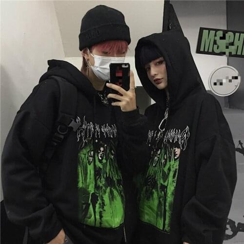 Spring Autumn Mens and Womens Harajuku Streetwear Devil Prints Casual BF Loose Hoodies Sports Pullover New