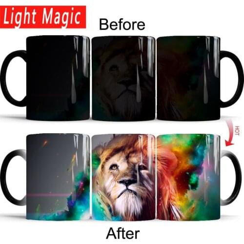 The King of Forest lion magic mug 350ml ceramic color changing mugs cup heat sensitive coffee milk mug gift