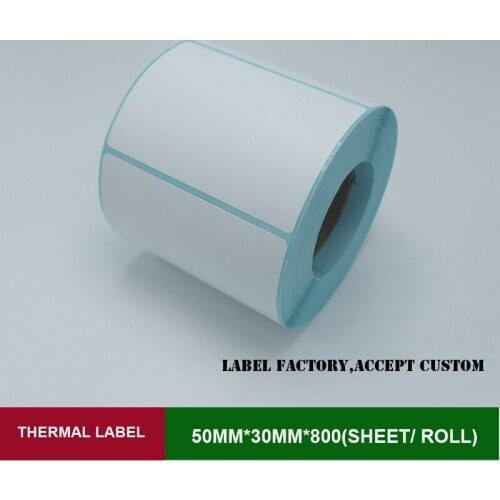 High quality sticker label 50mmx30mm 800pcs/roll white thermal barcode blank paper can be custom logo printing paper