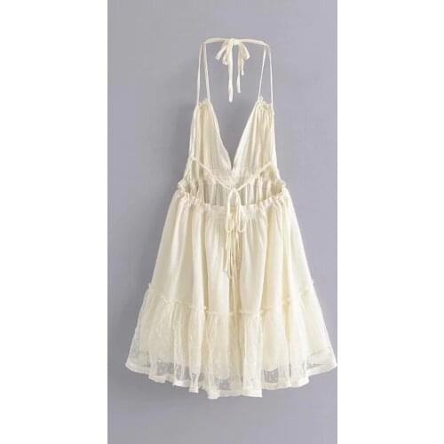 Y2K Women Sexy Backless Lace Spliced Dress Summer Halter V-neck Mini Dresses Elegant Eveing Party Dresses