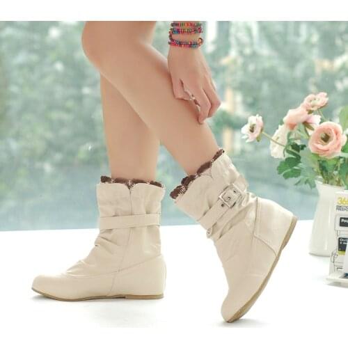 2017 new Women Boots Fashion Autumn Sweet Shoes Woman PU Leather Casual Buckle Lace Vintage Ankle Boots woman size 34-44 k632