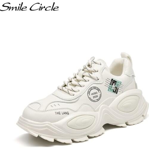 Smile Circle Women Sneakers Flat Platform shoes Spring white Casual Thick bottom Round toe Ladies Shoes