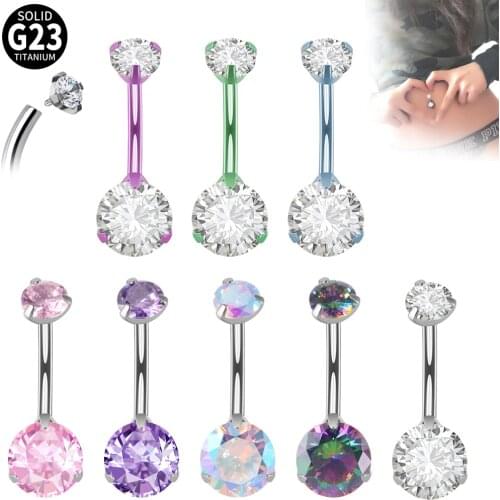 1Pc G23 Titanium Double Cubic Zirconia Navel Piercing Belly Button Ring Earring Curves Barbell Body Jewelry Lobe Jewellery