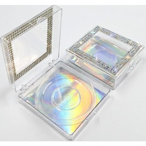 10 Piece Transparent Square With Diamond Eyelashes Box Private Label Wholesale