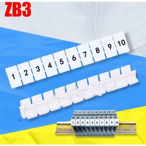100pcs ZB3 Number MARKER MBK3/E-Z Din Rail Terminal Blocks Maker Strips Label Connectors & Terminals ZB3 Terminal ZB3 Blocks
