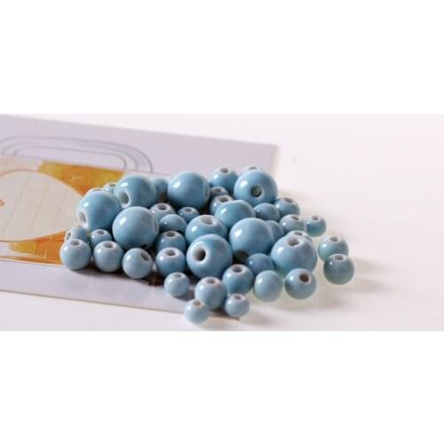 50pcs/lot Ceramic Beads 6mm 8mm 10mm 12mm Pure Blue Round Shape Bead with Hole Diy Braided Pendant Bracelet for Jewelry Making