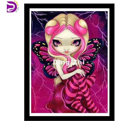 5d Diamond Painting Pink Butterfly Elf Diy Full Square Drill Diamond Embroidery Round Cartoon Girl Mosaic Fairy Rhinestone Craft