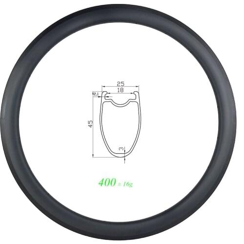 415g SUPER LIGHT 700c 45mm TUBELESS road carbon rim TAPELESS 25mm wide U shape UD 3K 12K matte glossy 16H 20H 24H 28H V brake