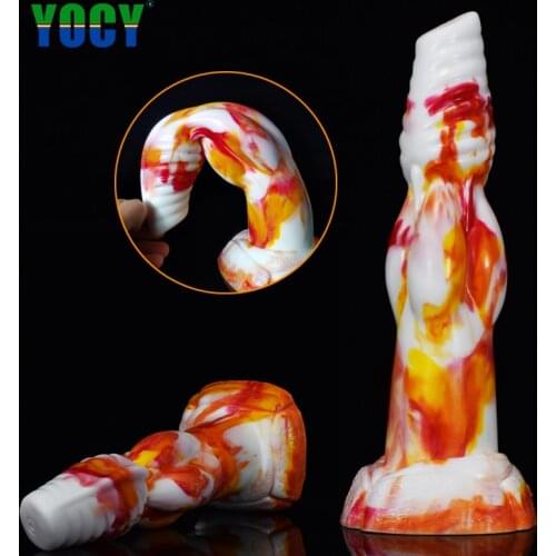 YOCY Big Animal Dildo Colorful Fantasy Silicone Toy Realistic Wolf Dog Penis Cock Knot Masturbators Anal Plug Erotic BDSM Game