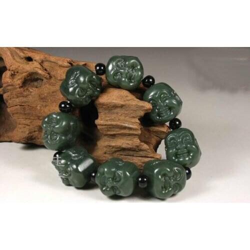 N1498 Hand-carved Natural stone Buddha Head Buddhist Prayer Bead Bracelet Amulet (A0427)