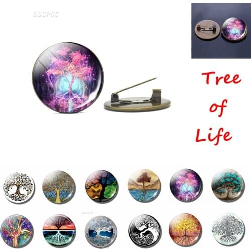 Tree of Life Bronze Brooch Glass Dome Tree Pin Fashion Accessories Featured Tree of Life Metal Badges Gift for Friends