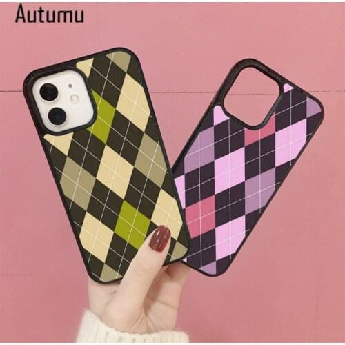 Phone Case for iPhone 12 mini X XS XR 11 Pro Max SE 2020 5 6S 7 8 Plus Samsung Galaxy S8 S9 S10 S20 S21 Argyle Cover