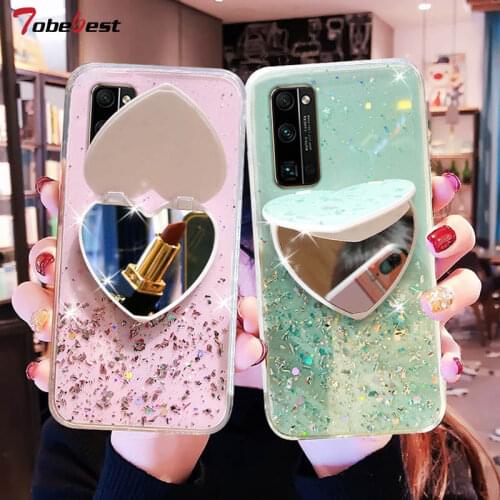 Heart Mirror Sequins Glitter Phone Case For Huawei Honor 30 30S 20 Pro 10 Lite 9 8 9X 9C 9A 9S 8A 8X 8C 8S Soft Silicone Cover