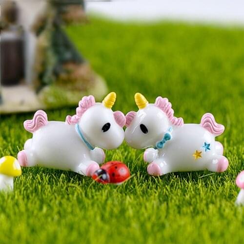 1Pcs Cartoon Unicorn Horse Figurine Miniature Statue Decoration For Mini Fairy Garden Micro Landscape Cartoon Animal Resin Craft