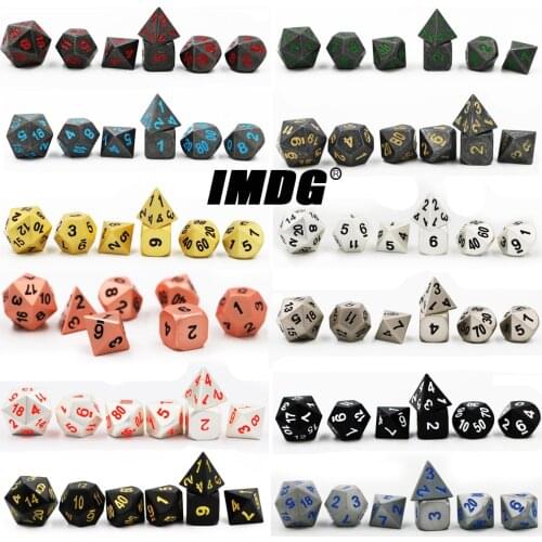 IMDG 7pcs/set Creative RPG Game Dice Polyhedron Metal Dice DND Matte Surface Digital Game Dice