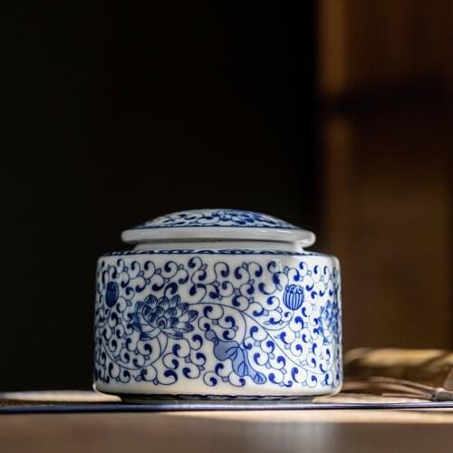 Ceramic Storage Jar With Lid Cylinder Shape Chinese Vine Flower Dragon Design Porcelain Box for Loose Tea Kitchen Container Coff