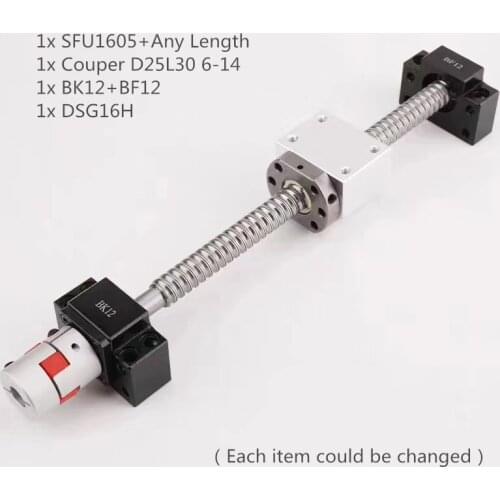 BallScrew C5 SFU1605 Set + Any Length With End Machined + Ball Screw Nut Housing + BK\B12 + Coupler For CNC Part Router Machines