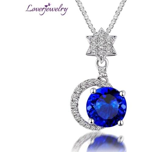 LOVERJEWELRY Solid 14K White Gold Diamond Natural Blue Tanzanite Pendant Necklace Star Shape Genuine Gem For Women Jewelry