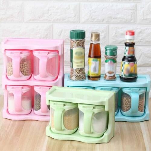 Multifunctional Lovely Seasoning Box Storage Containers Condiment Plastic Spice Jars Dispenser For Salt Sugar Cruet FBE2