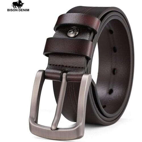 BISON DENIM Mens Genuine Leather High Quality Black Coffee Pin Buckle Jeans Belt Mens Leather Casual Business Belt Men N70264