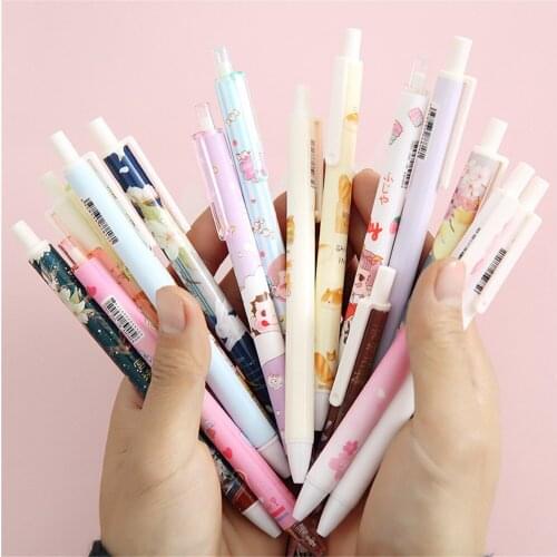 5pcs/set Cute Retractable Gel Pens Quick-drying Black Signature Pen 0.5mm Kawaii Pen Stationery For Kids School Office Supplies