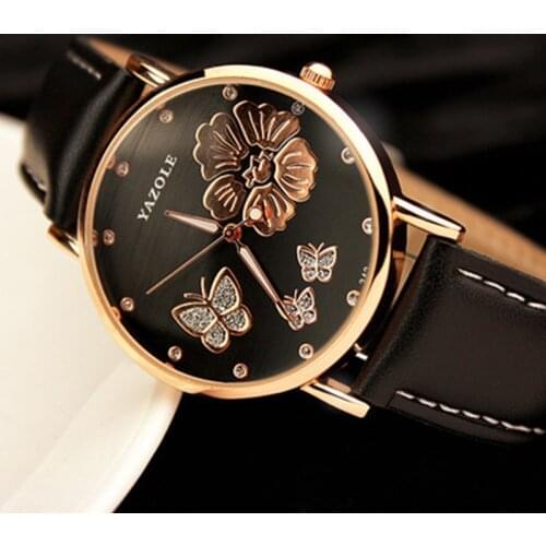2020 New Fashion Yazole Butterfly Flower Bling Genuine Leather Quartz Wedding Wristwatches Wrist Watch Women Montres Femme