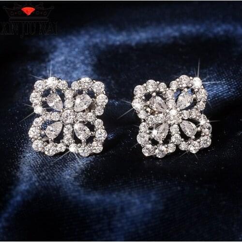 New popular tetrafolium Seiko Earrings Flower inlaid with Cubic Zirconia high-end charm female earring brand jewelry