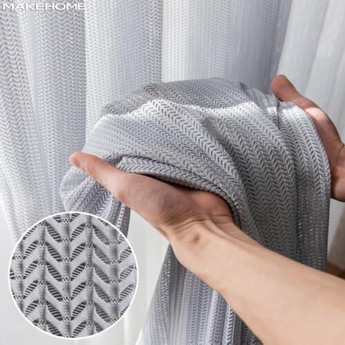 3D Fish Bone Solid Color Tulle Curtains for Living Room Bedroom Window Screen Voile Thick Sheer Curtains for Kitchen