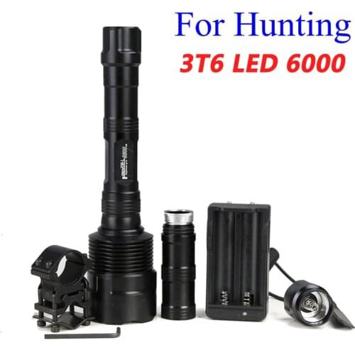 Anjoet 6000 lumens Hunting Light High Powerful 3*T6 LED Tactical Flashlight Torch +Remote Pressure Switch+Scope Mount+Charger
