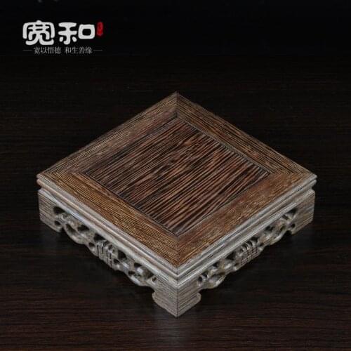 Chicken wing wood incense burner base square openwork carving wood matching ornaments incense burner base carrier