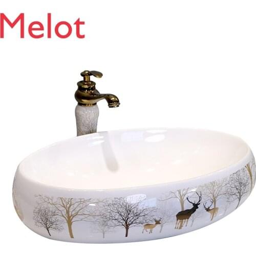 Golden Elk Table Basin Nordic Style Bathroom Washbasin Ceramic Home Art Basin Basin Single Basin
