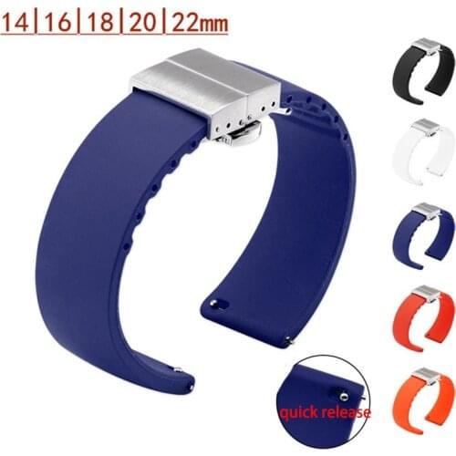 14 16 18mm 20mm 22mm Quick Release Straps For Samsung Active 43mm 47mm for Fossil Watch Silicone Rubber Band Butterfly Buckle